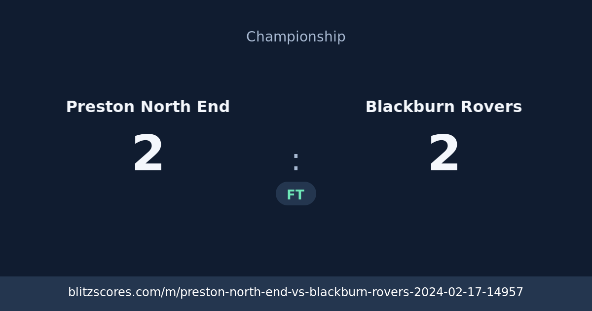 Preston North End vs Blackburn Rovers score card