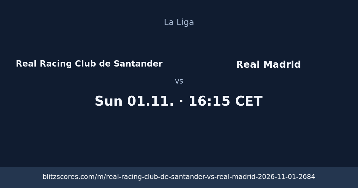 Real Racing Club de Santander vs Real Madrid score card