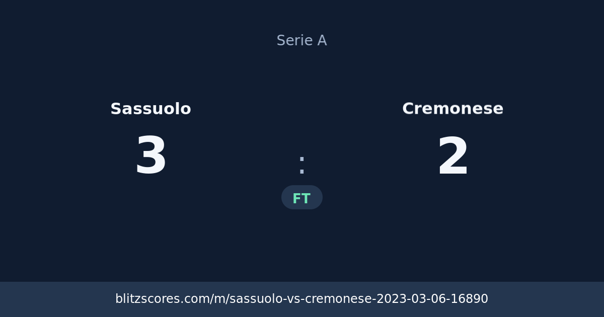 Sassuolo vs Cremonese score card