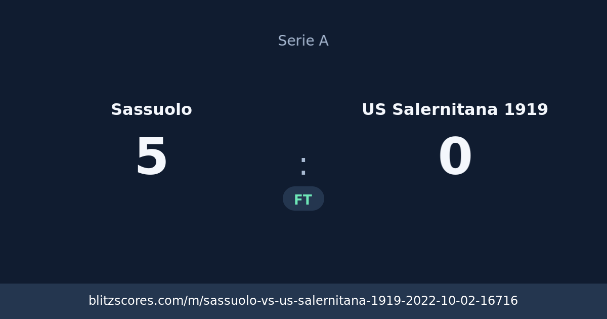 Sassuolo vs US Salernitana 1919 score card