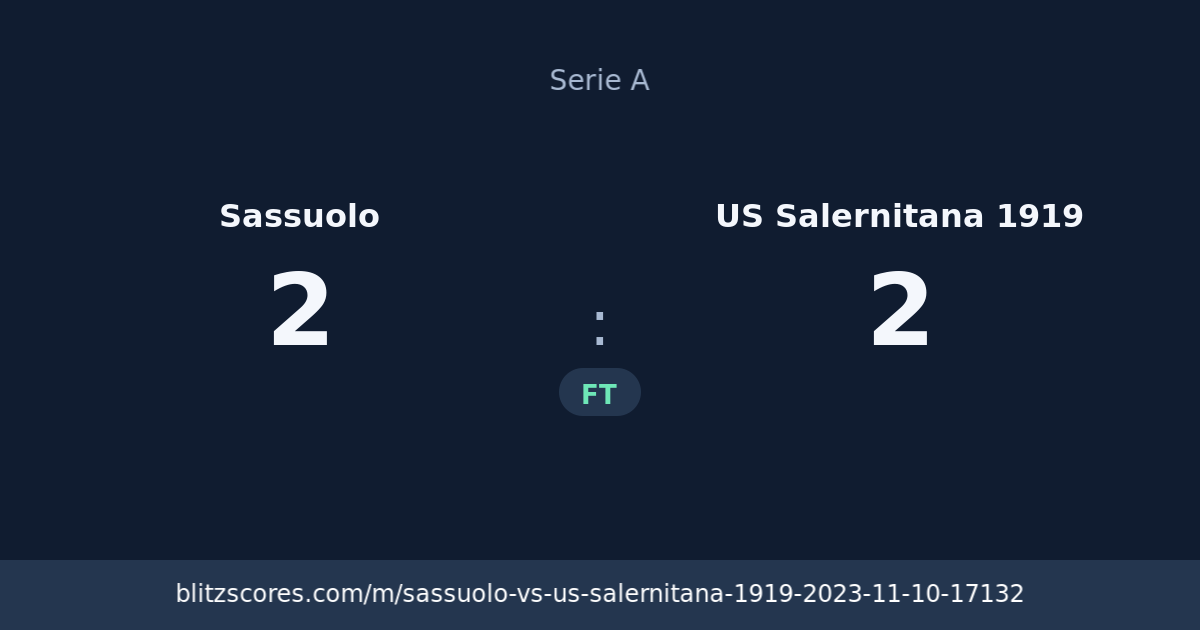 Sassuolo vs US Salernitana 1919 score card