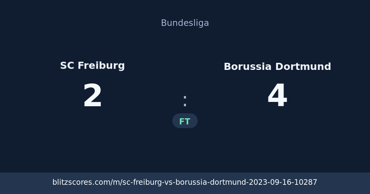 SC Freiburg vs Borussia Dortmund score card