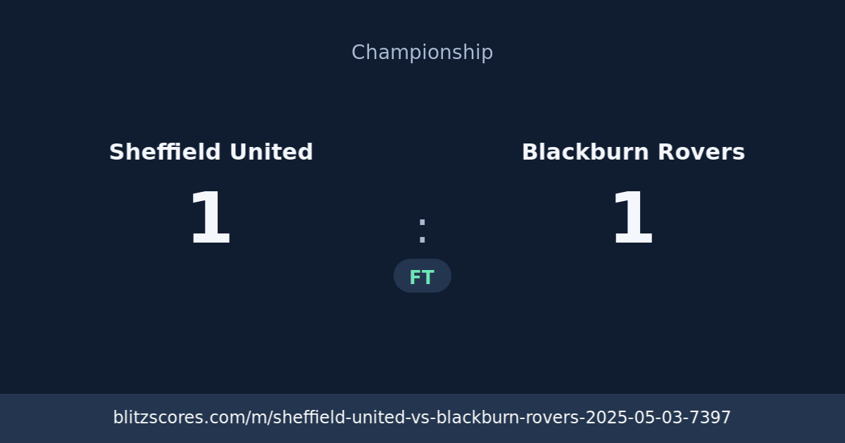 Sheffield United vs Blackburn Rovers score card