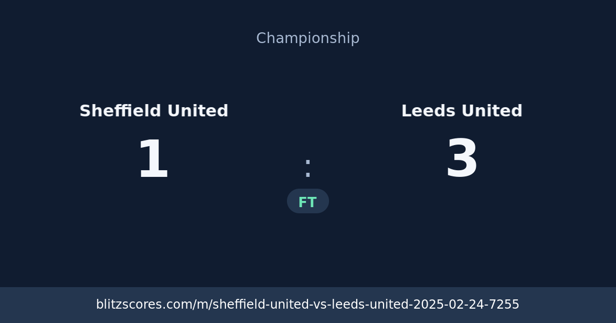 Sheffield United vs Leeds United score card