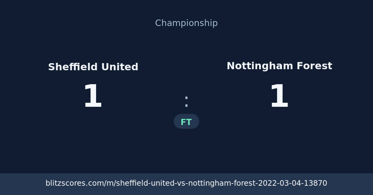Sheffield United vs Nottingham Forest score card