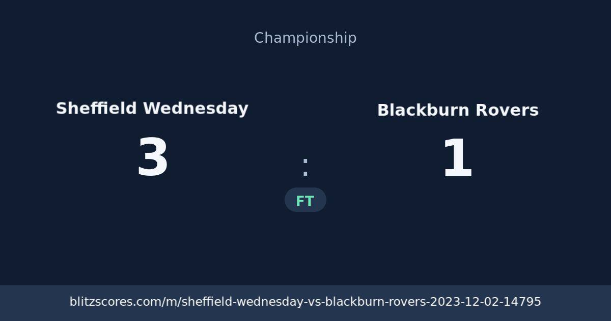 Sheffield Wednesday vs Blackburn Rovers score card