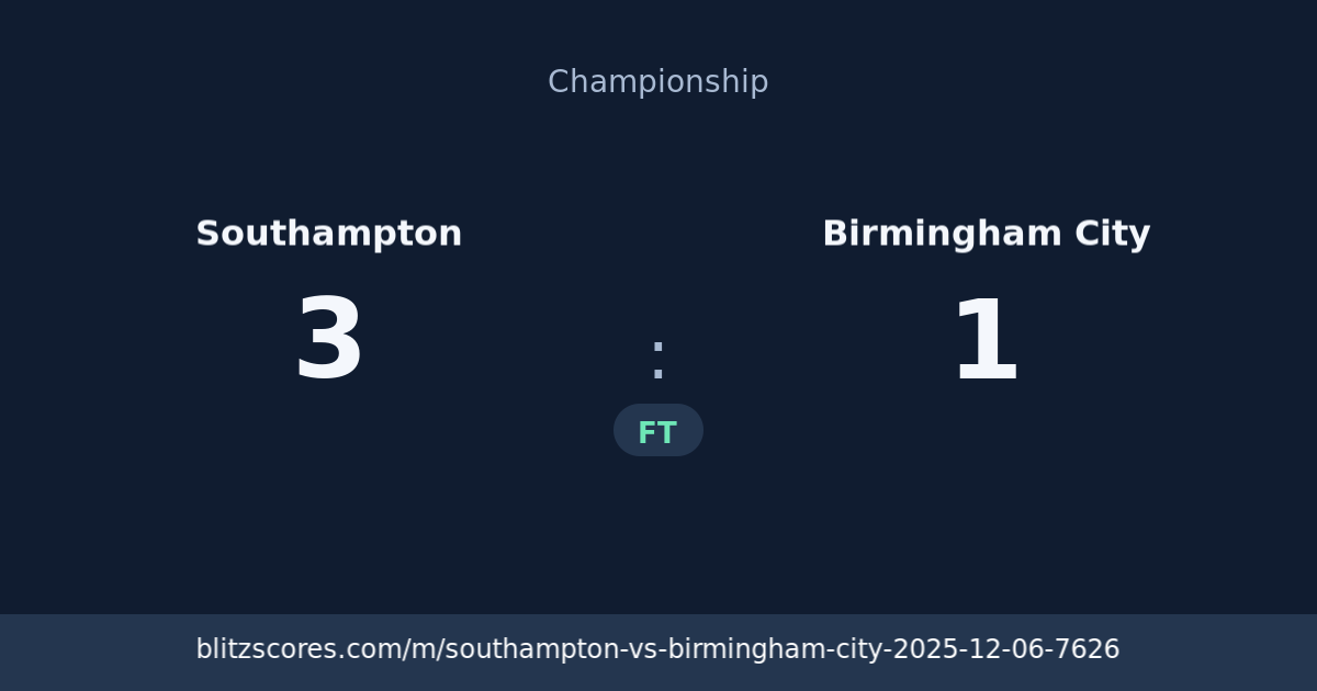 Southampton vs Birmingham City score card