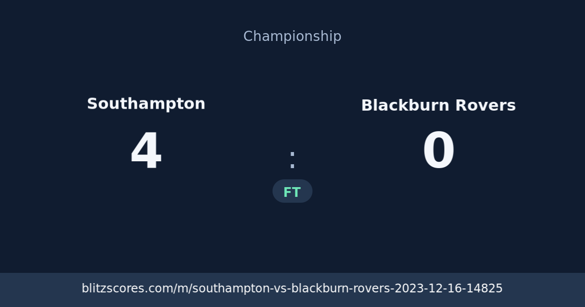Southampton vs Blackburn Rovers score card