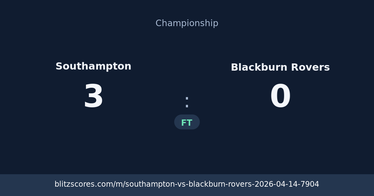 Southampton vs Blackburn Rovers score card