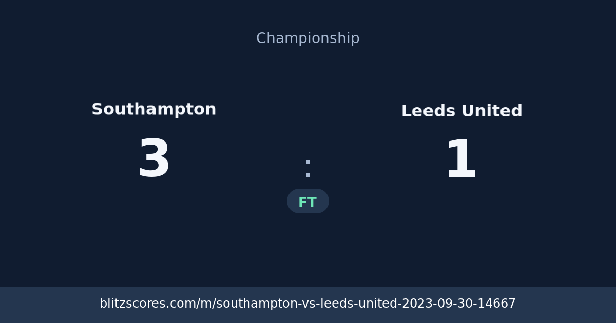Southampton vs Leeds United score card