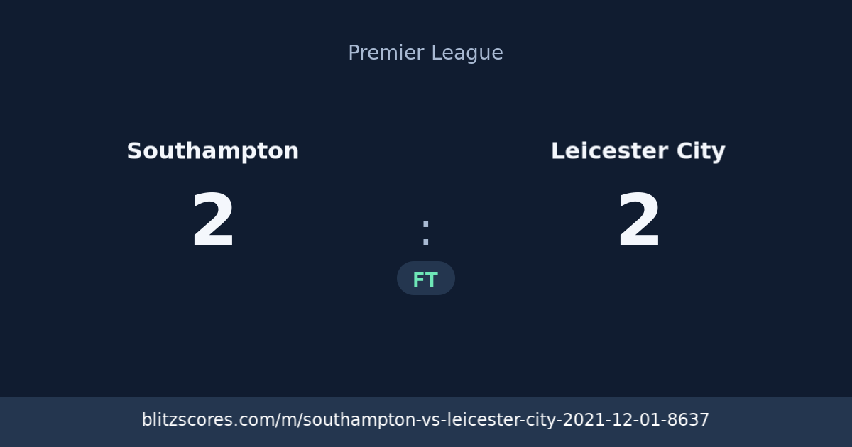 Southampton vs Leicester City score card