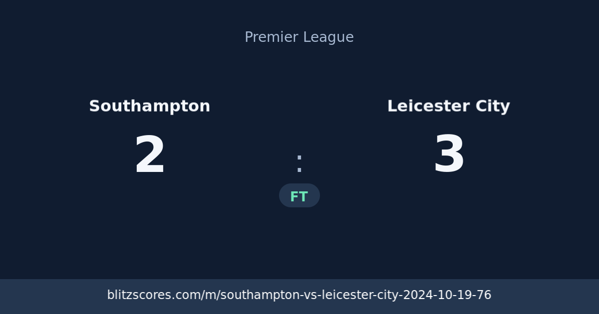 Southampton vs Leicester City score card