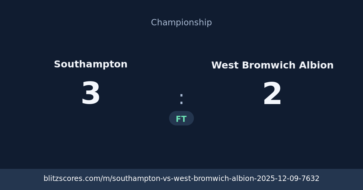 Southampton vs West Bromwich Albion score card