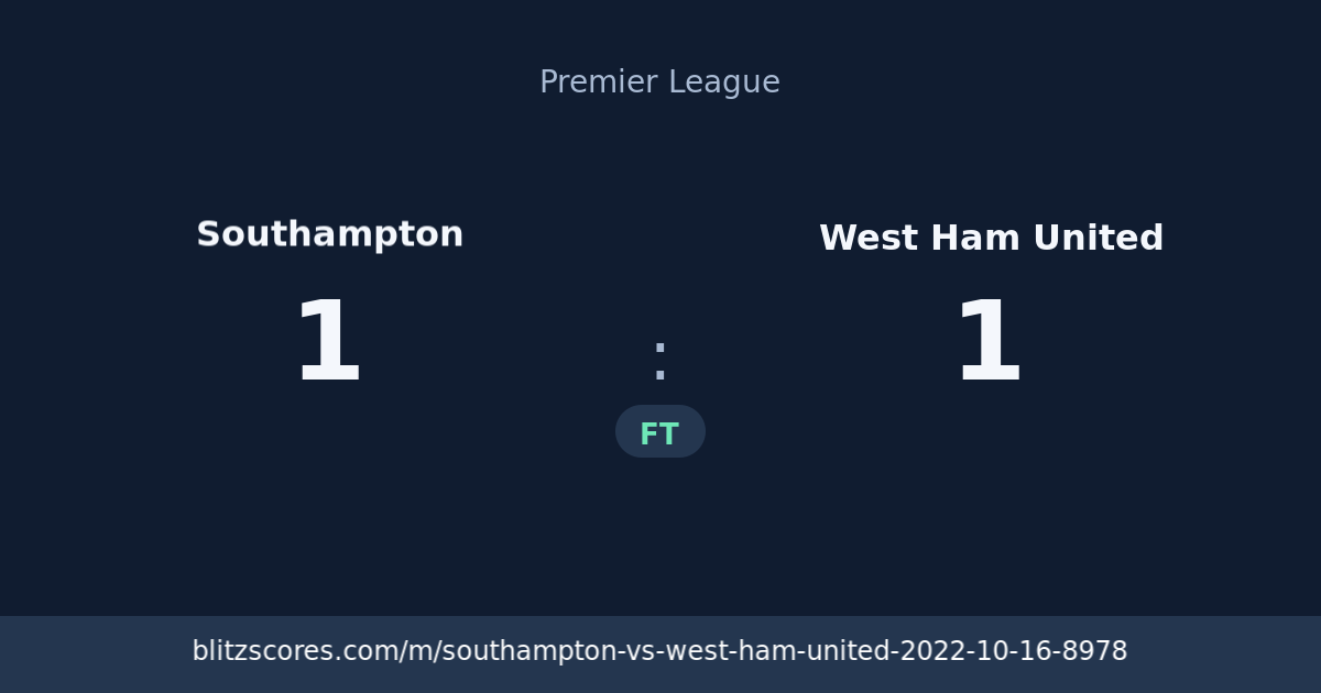 Southampton vs West Ham United score card