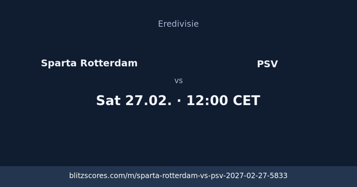 Sparta Rotterdam vs PSV score card