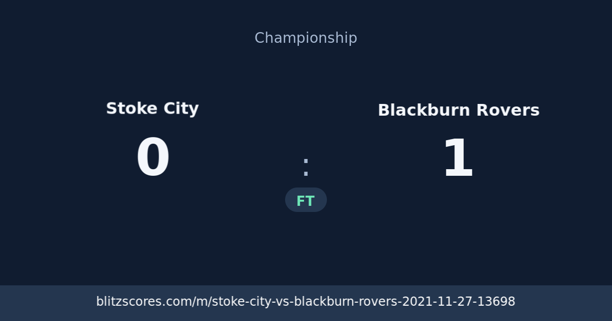 Stoke City vs Blackburn Rovers score card