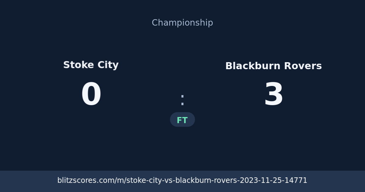 Stoke City vs Blackburn Rovers score card