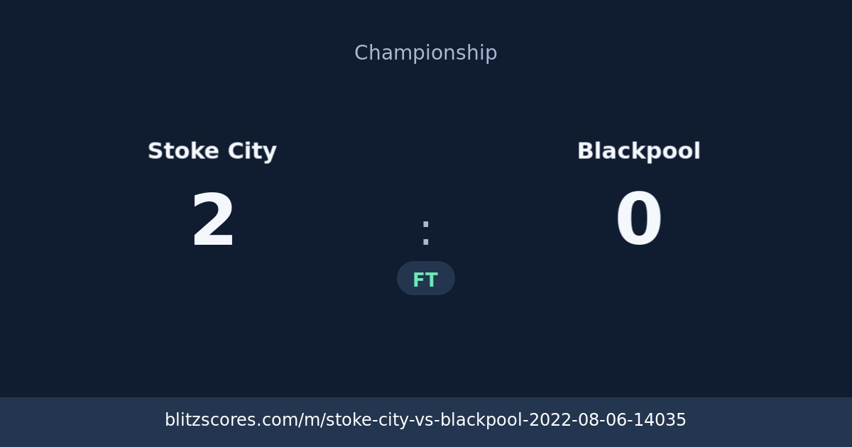 Stoke City vs Blackpool score card