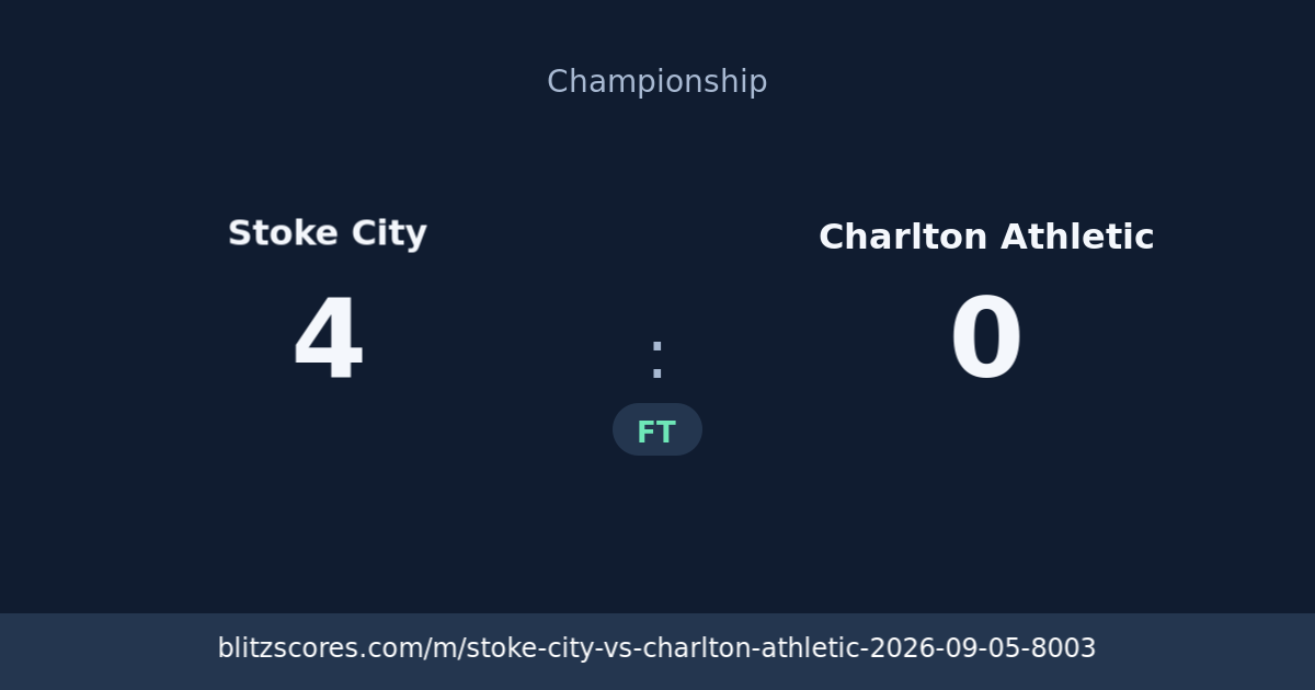 Stoke City vs Charlton Athletic score card