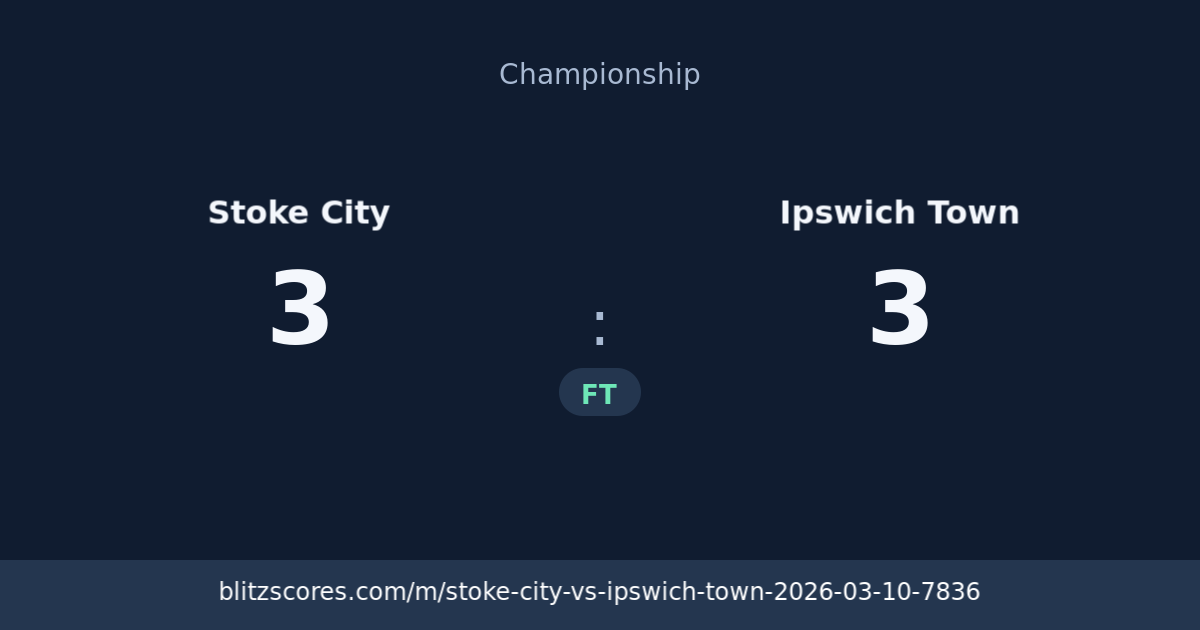 Stoke City vs Ipswich Town score card