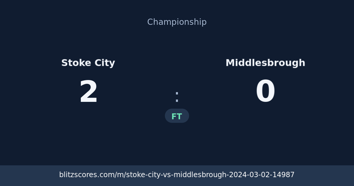 Stoke City vs Middlesbrough score card