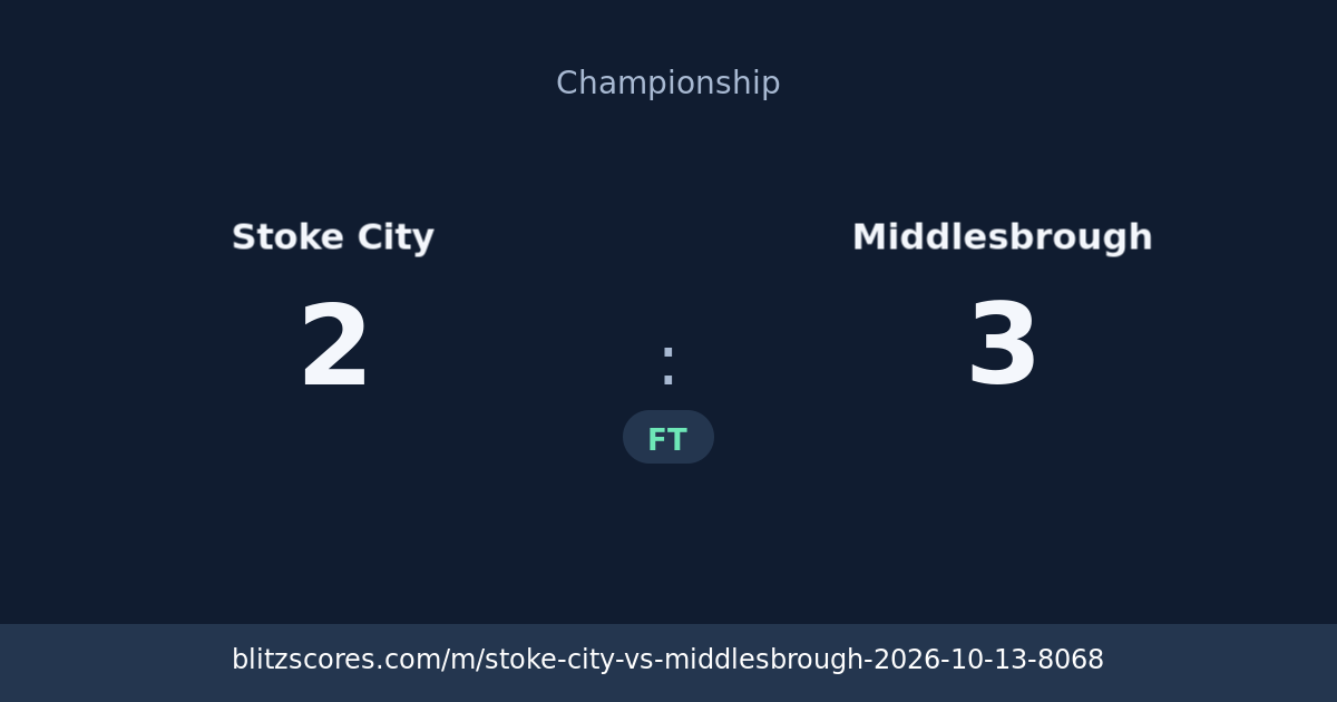 Stoke City vs Middlesbrough score card
