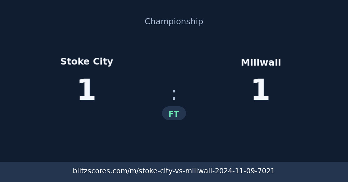 Stoke City vs Millwall score card