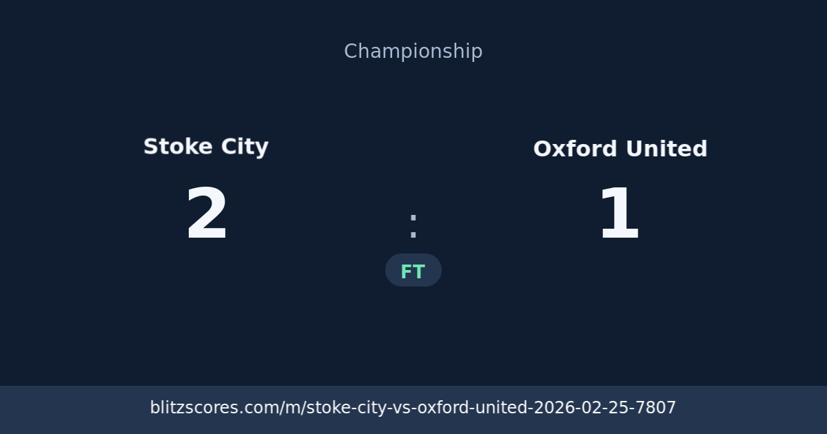 Stoke City vs Oxford United score card