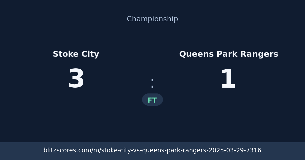 Stoke City vs Queens Park Rangers score card