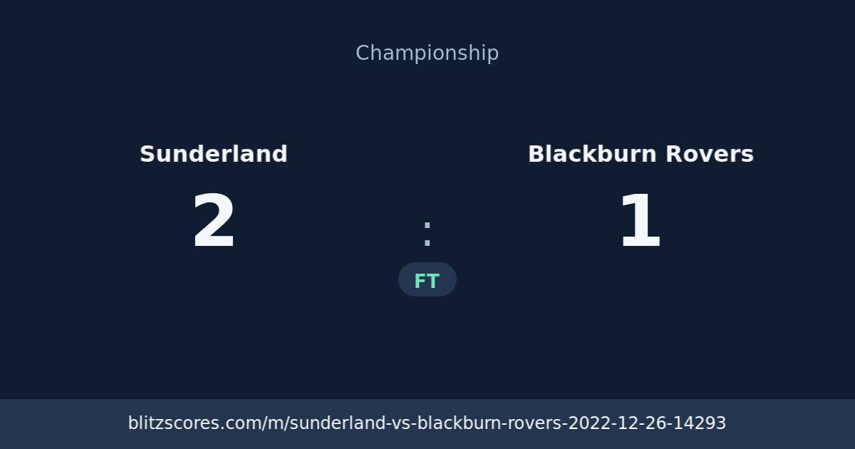 Sunderland vs Blackburn Rovers score card
