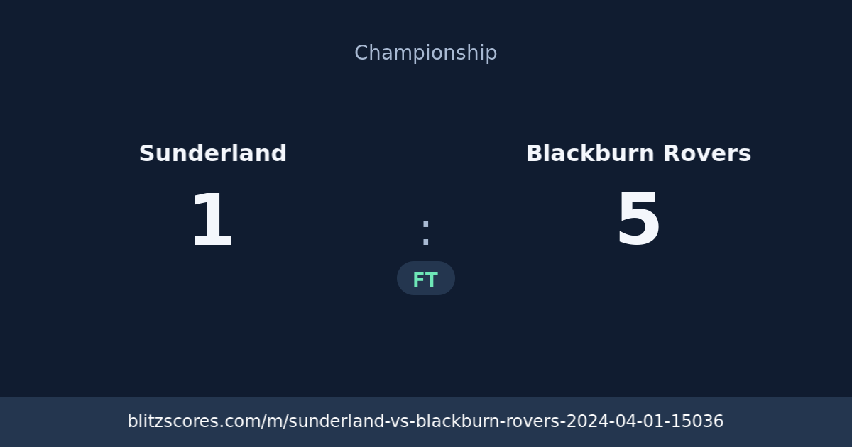 Sunderland vs Blackburn Rovers score card
