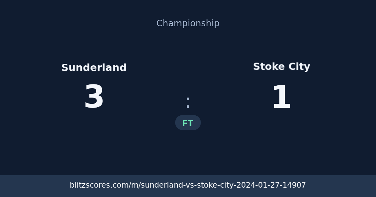 Sunderland vs Stoke City score card