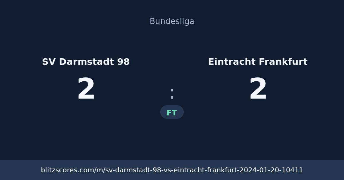 SV Darmstadt 98 vs Eintracht Frankfurt score card