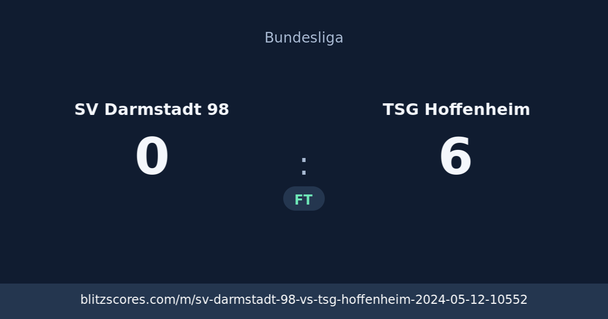 SV Darmstadt 98 vs TSG Hoffenheim score card
