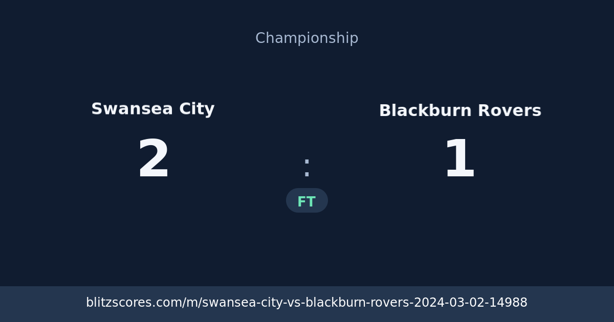 Swansea City vs Blackburn Rovers score card