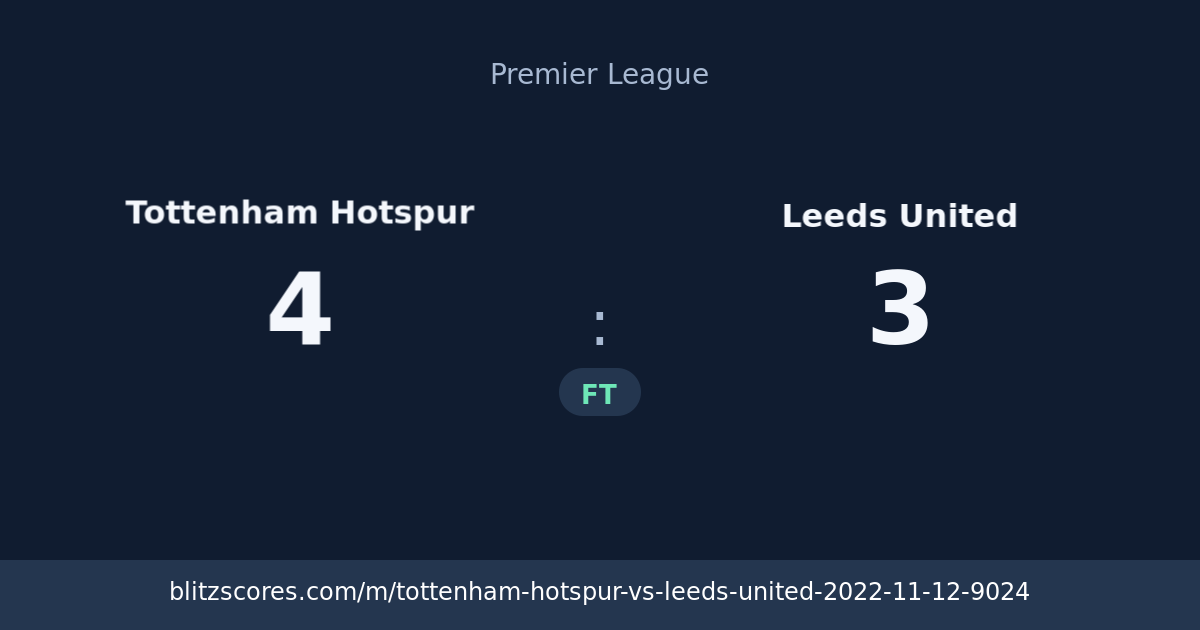 Tottenham Hotspur vs Leeds United score card