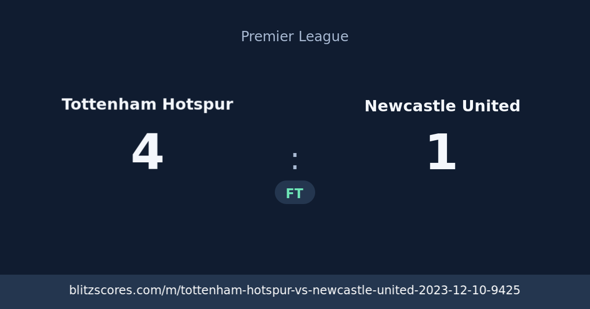 Tottenham Hotspur vs Newcastle United score card