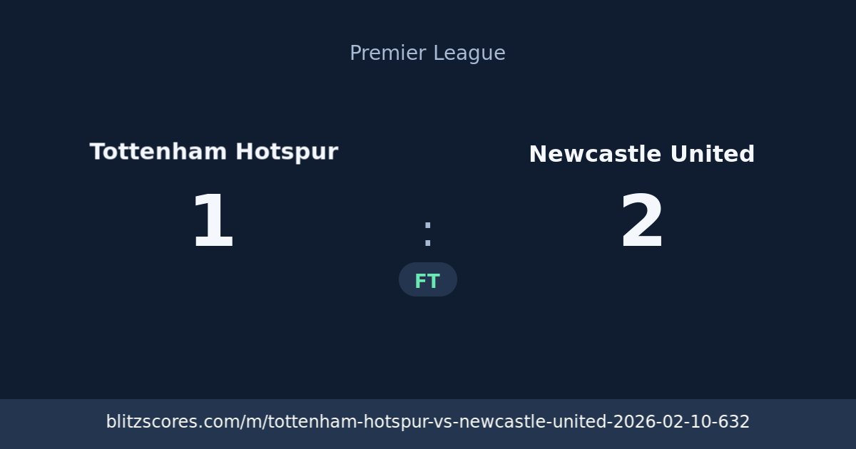Tottenham Hotspur vs Newcastle United score card