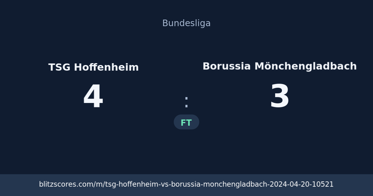 TSG Hoffenheim vs Borussia Mönchengladbach score card