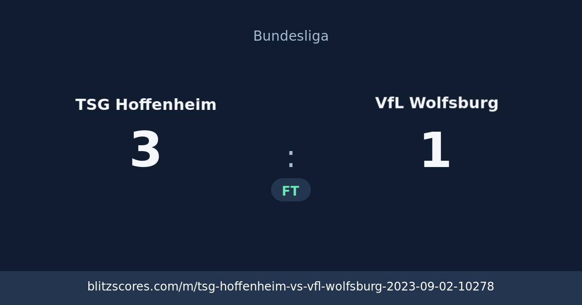 TSG Hoffenheim vs VfL Wolfsburg score card