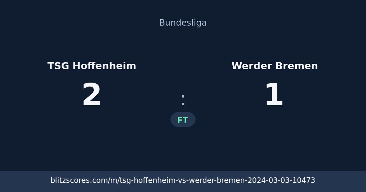 TSG Hoffenheim vs Werder Bremen score card