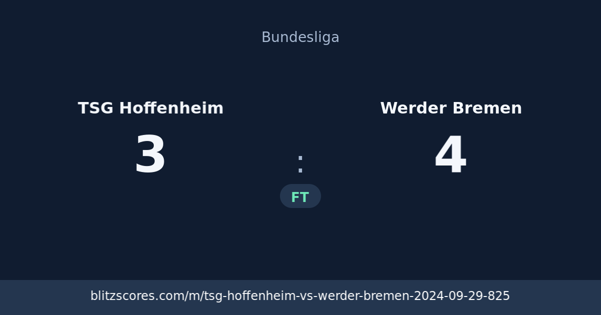 TSG Hoffenheim vs Werder Bremen score card
