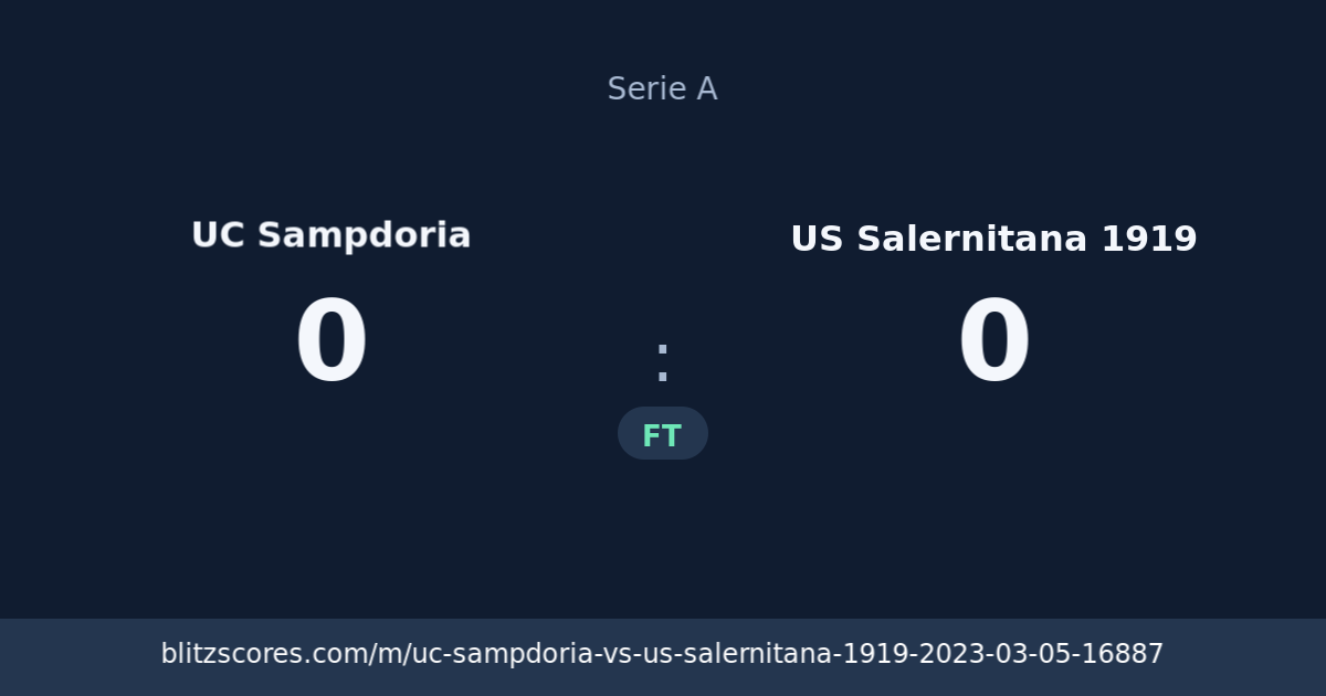 UC Sampdoria vs US Salernitana 1919 score card