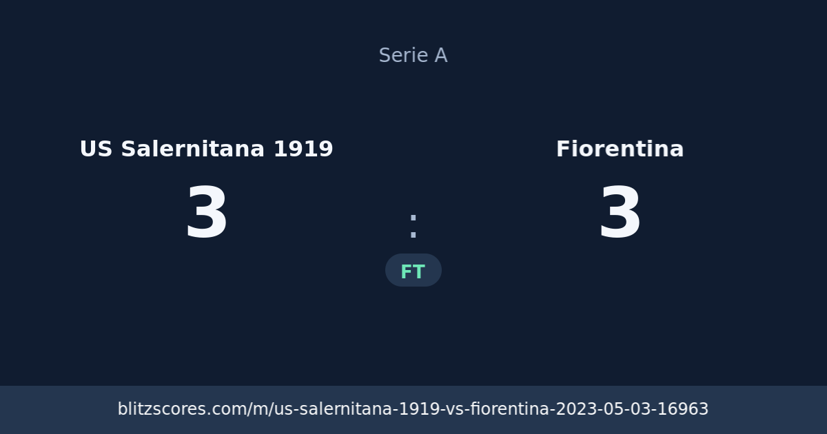 US Salernitana 1919 vs Fiorentina score card