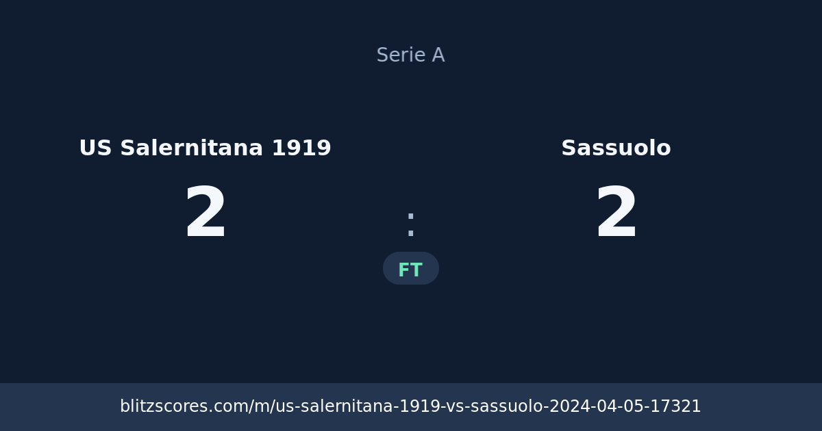US Salernitana 1919 vs Sassuolo score card