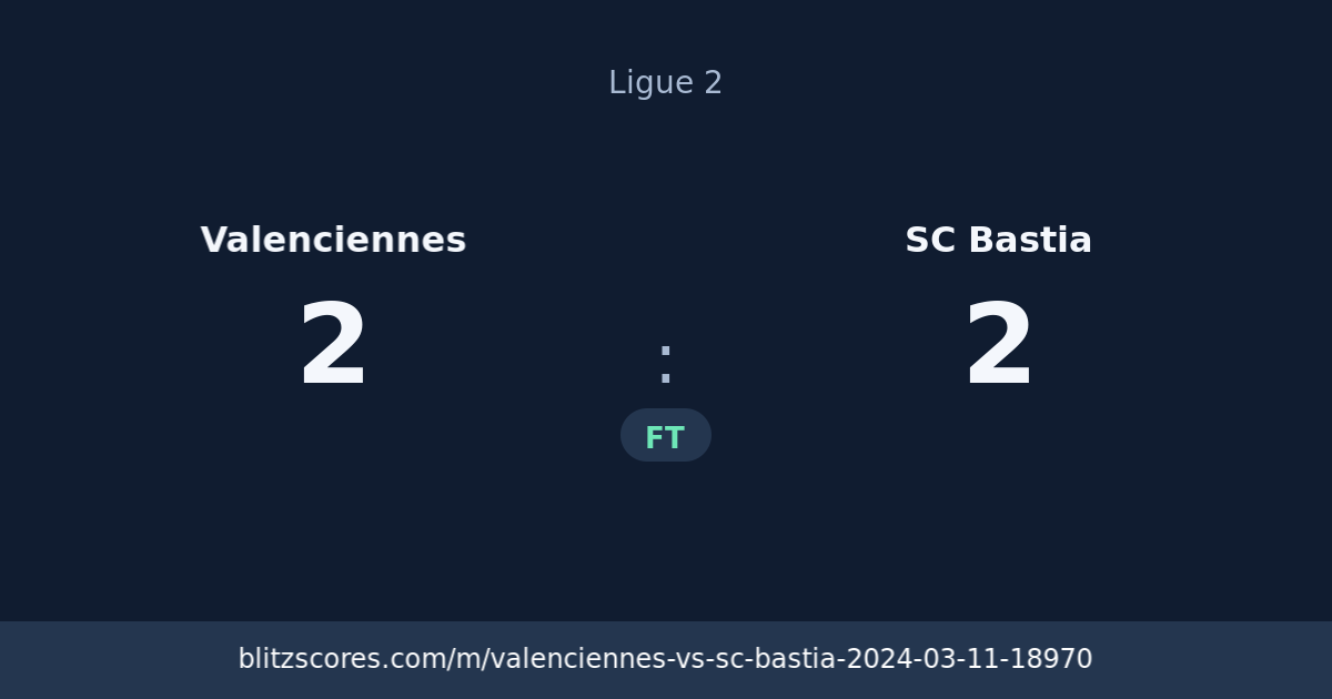 Valenciennes vs SC Bastia score card