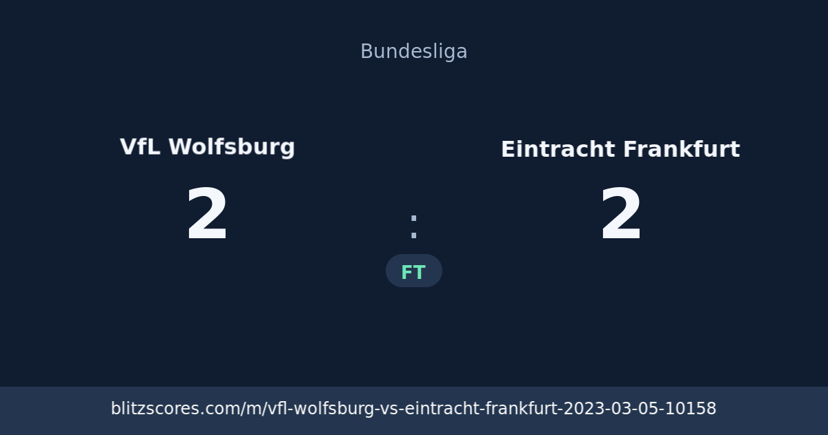 VfL Wolfsburg vs Eintracht Frankfurt score card