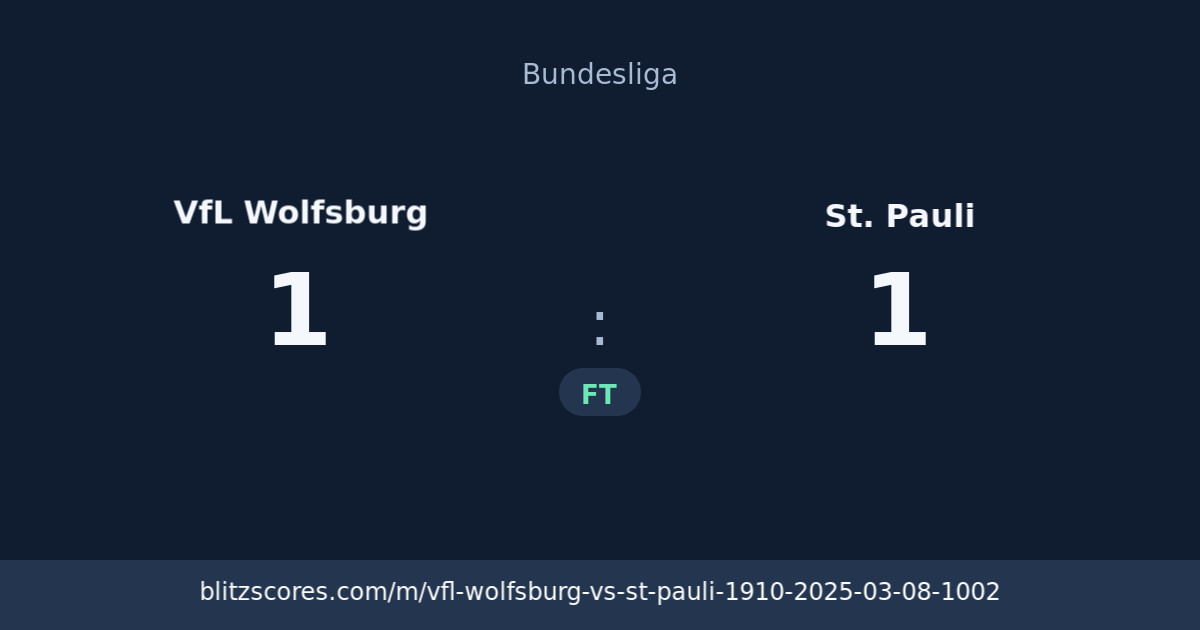 VfL Wolfsburg vs St. Pauli score card