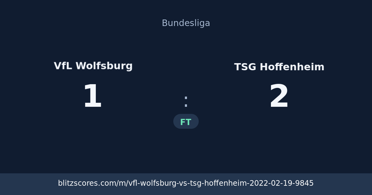 VfL Wolfsburg vs TSG Hoffenheim score card