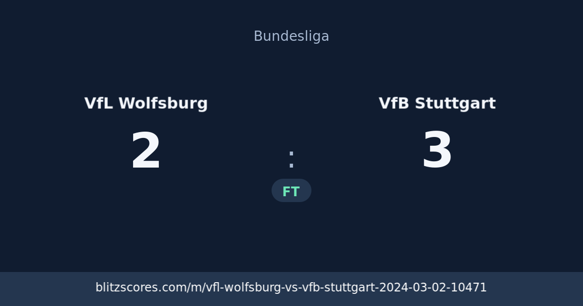 VfL Wolfsburg vs VfB Stuttgart score card